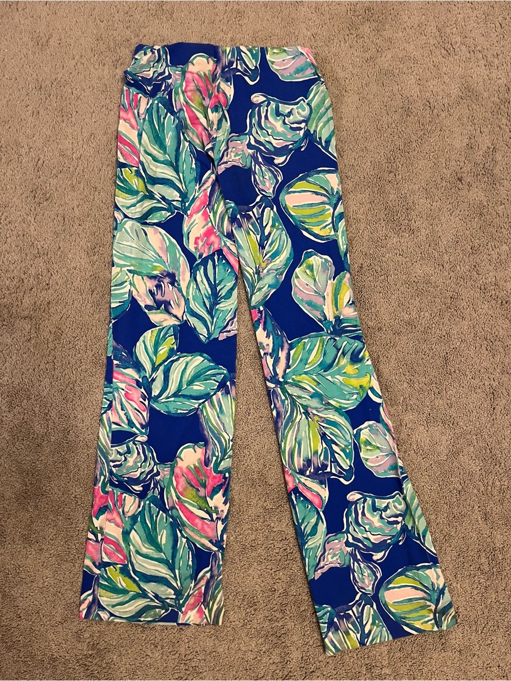 Lilly Pulitzer Navy Blue Tropical Leaf Print Flare Leggings